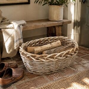 Vintage Wicker Storage Basket Entryway Catch All English Cottage Decor 1980s